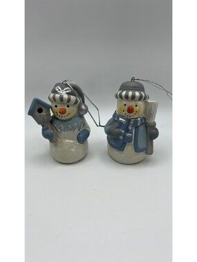 Two Glittered Snowman Hanging Ornaments Christmas Figurines